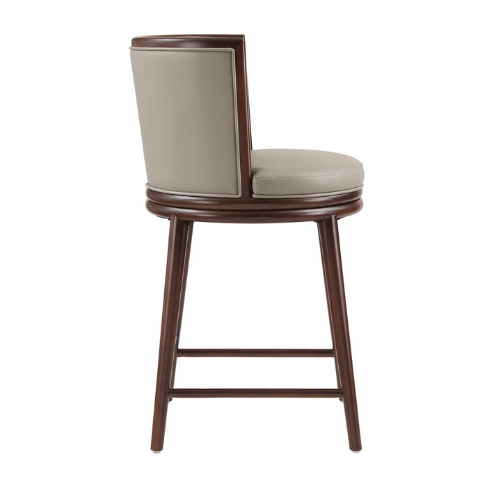 Tabouret de comptoir moderne en bois avec revetement en tissu taupe Evalyn