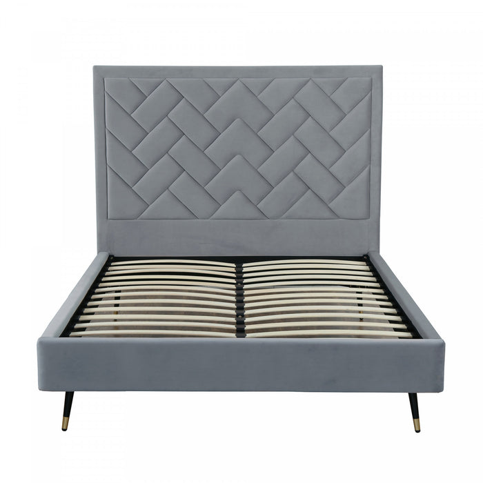 Lit Queen Moderne Crosby Rembourre en Velours Gris
