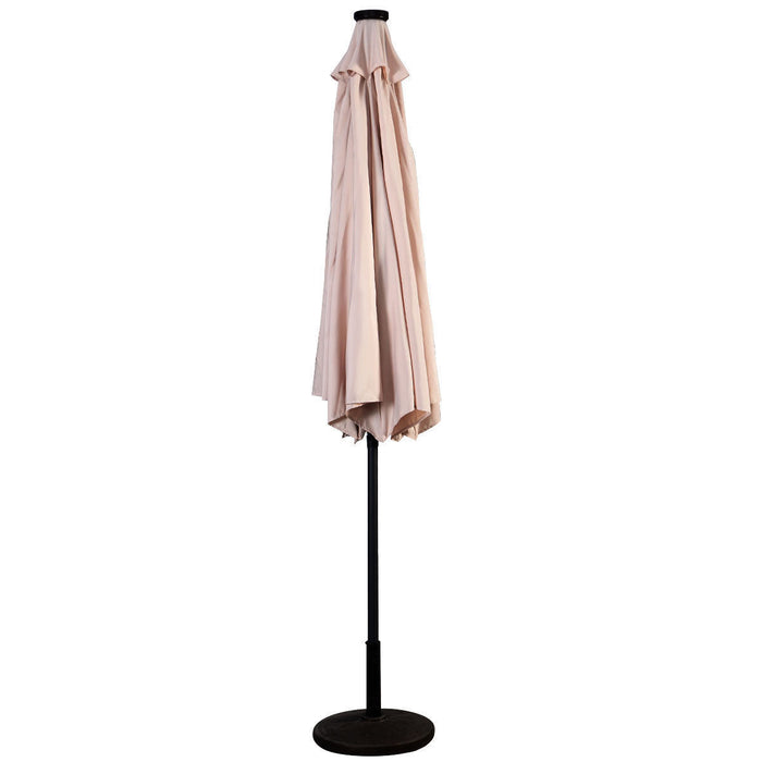 Costway Parasol Solaire de Patio 10ft LED Marche d'Exterieur en Acier Incline avec Manivelle Beige