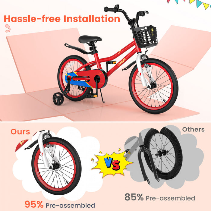Velo Costway 18\" Pour Enfants Avec Roues D'entrainement Amovibles Et Panier Pour 4-8 Ans Rouge