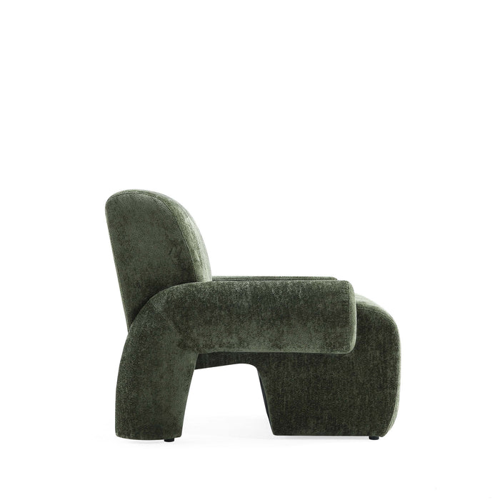 Fauteuil lounge en chenille vert olive Verandah style mid-century modern