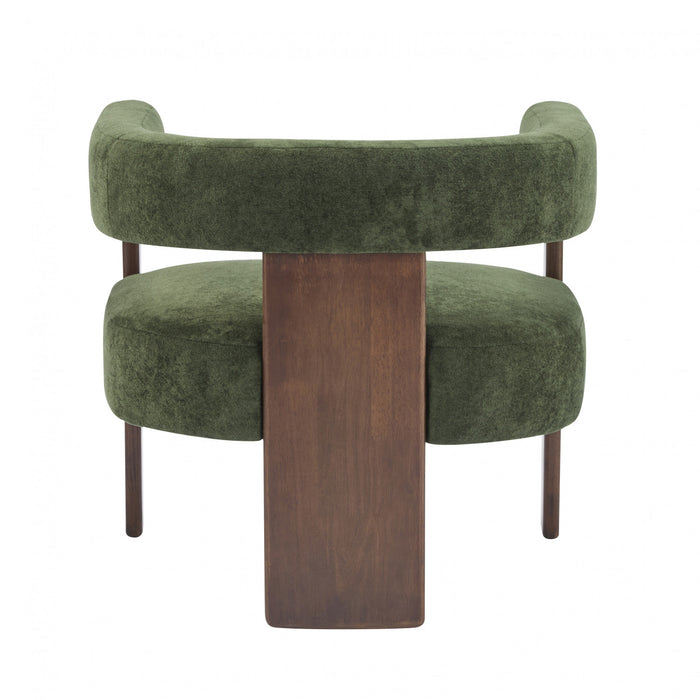 Olivia Fauteuil d’appoint rembourre en velours avec dossier cylindrique et structure en bois de caoutchouc, vert