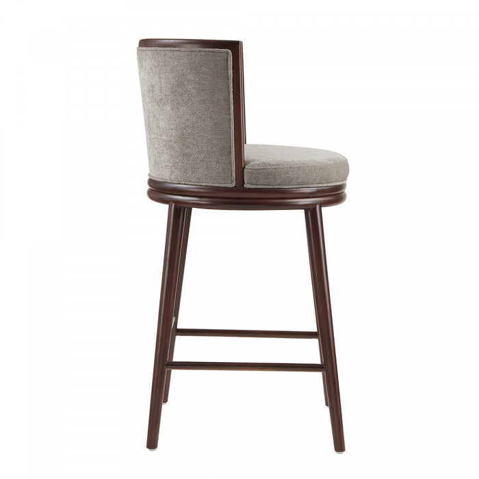 Tabouret de bar moderne en bois et tissu Evalyn, coloris colombe - Lot de 2