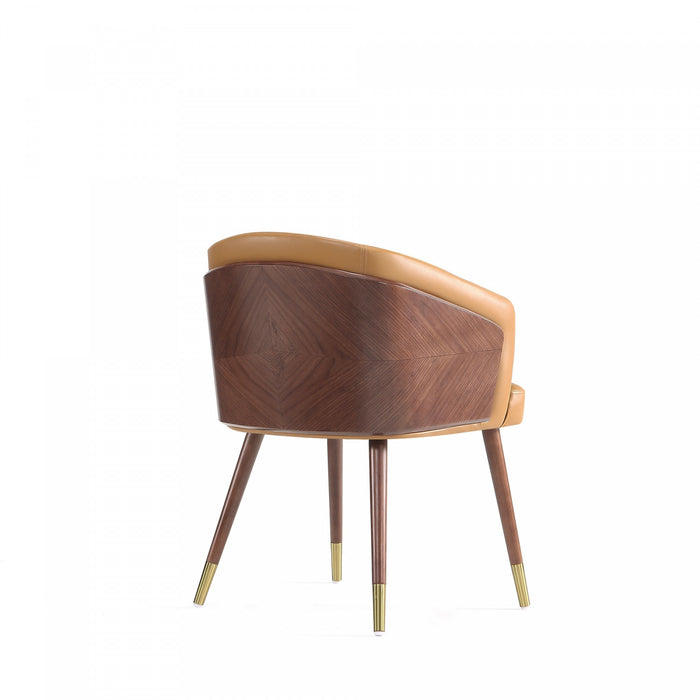Chaise de salle a manger moderne en bois et cuir vegetalien Reeva couleur camel - Lot de 2
