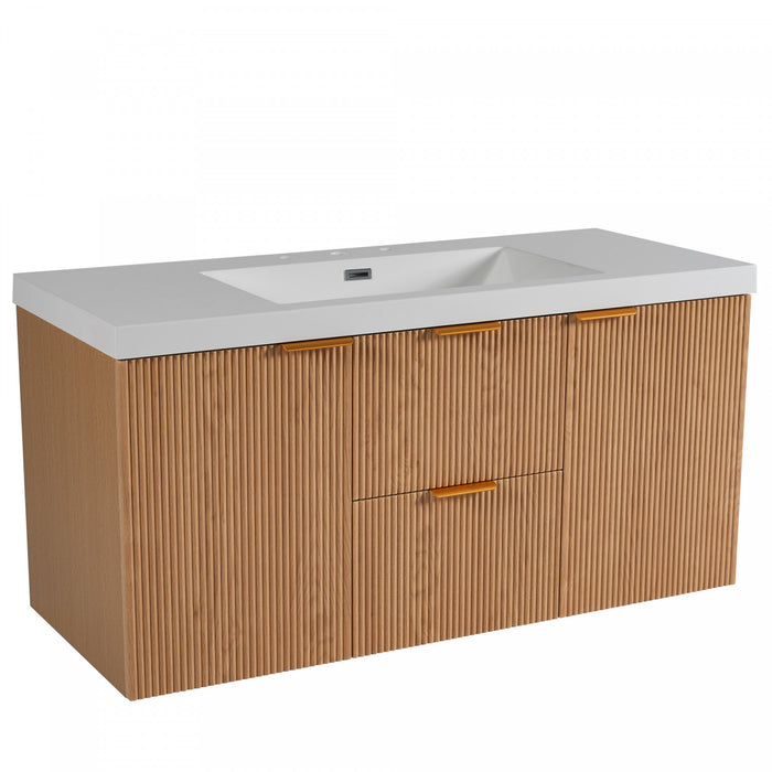 Ethan meuble de salle de bain mural avec vasque integree et rangement, bois