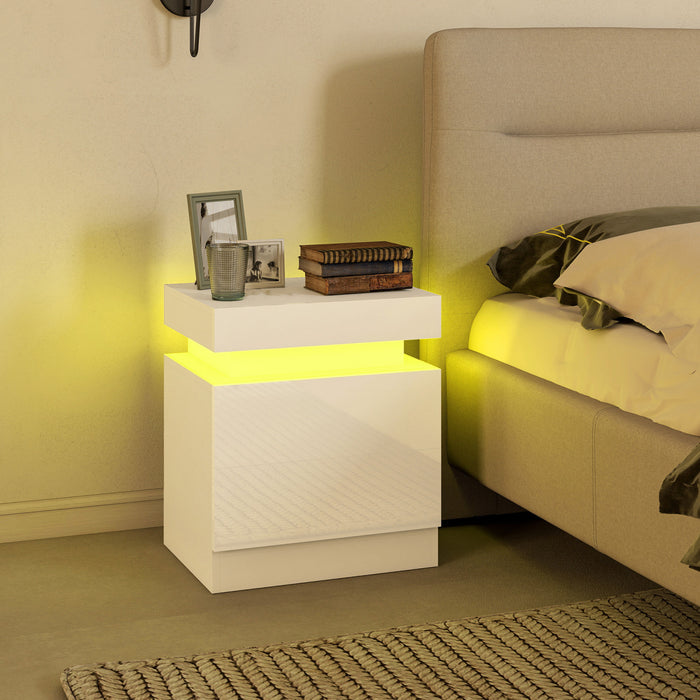 HOMCOM Table de chevet, table d'appoint avec lumieres LED, pour chambre