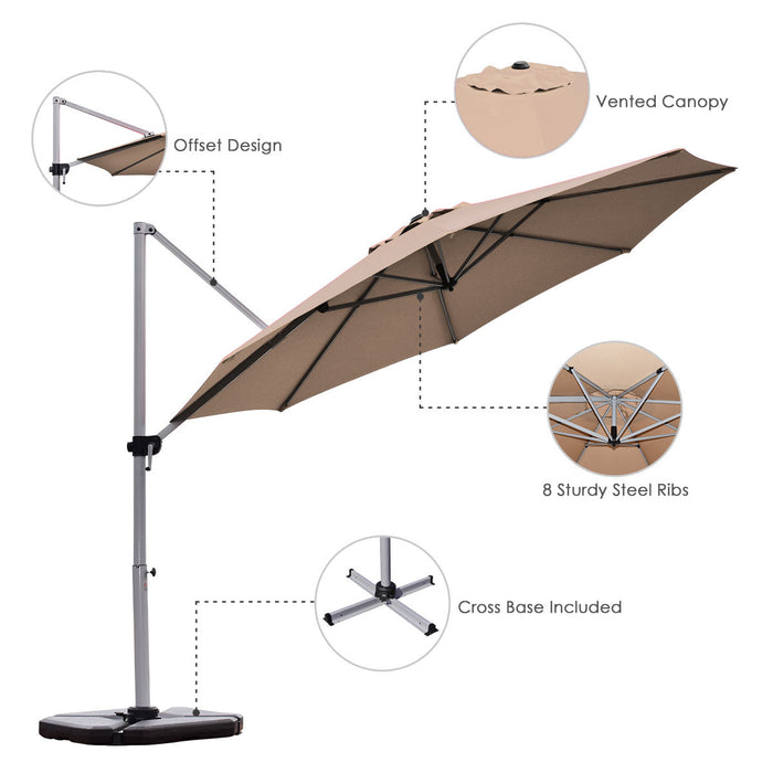 Costway Parasol deporte pour patio de 11 pieds, rotation a 360 degres, inclinaison en aluminium, base beige