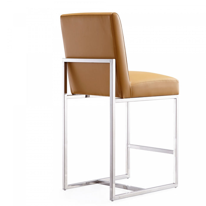 Tabouret de comptoir moderne en metal et tissu Element, coloris camel - Lot de 2
