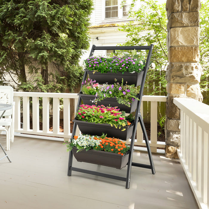 Costway 2pcs 4 Ft 4-tier Lit De Jardin Eleve Vertical Planteur Eleve W / 4 Boites De Conteneur