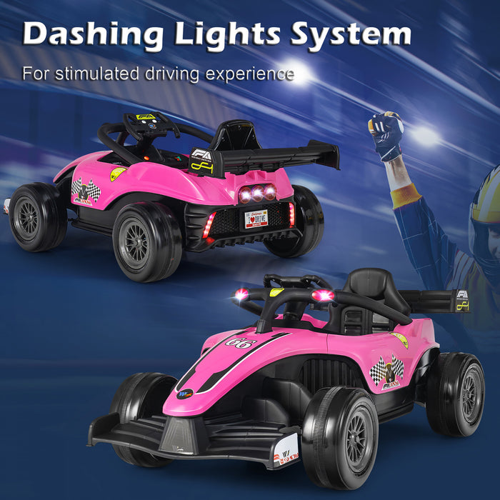 Costway 12v Enfants Rouler Sur La Voiture Electrique Camion De Course Telecommande W / Mp3 & Lumieres Rose