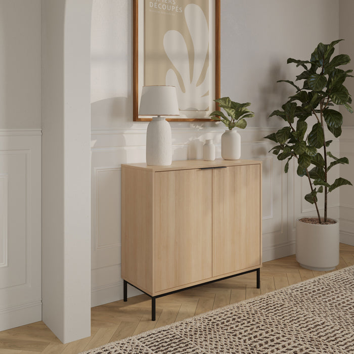 Armoire de rangement mince Nordika à 2 portes - chêne blond naturel