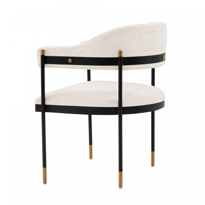 Fauteuil moderne en metal et chenille Lia, creme - Lot de 2