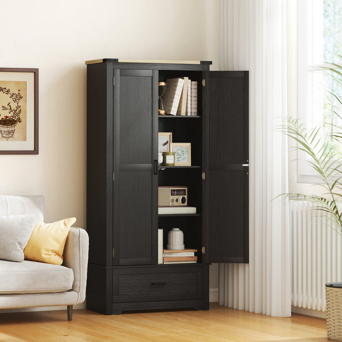 HOMCOM Buffet de Cuisine Haut avec Etageres Reglables, noir et marron