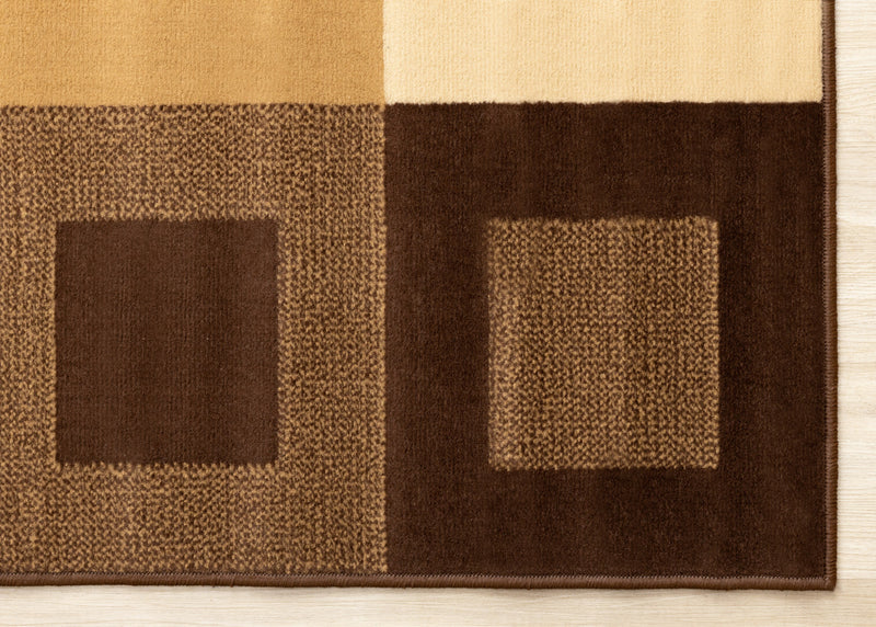 Tapis Florence a carreaux superposes marron et beige, 7'9\" x 10'6\"
