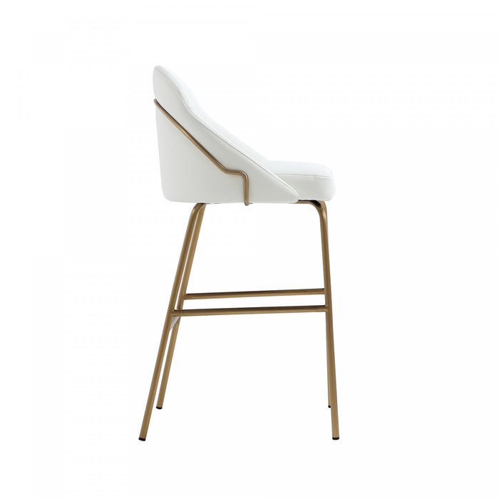 Tabouret de bar moderne Gracie en metal et tissu, blanc et dore