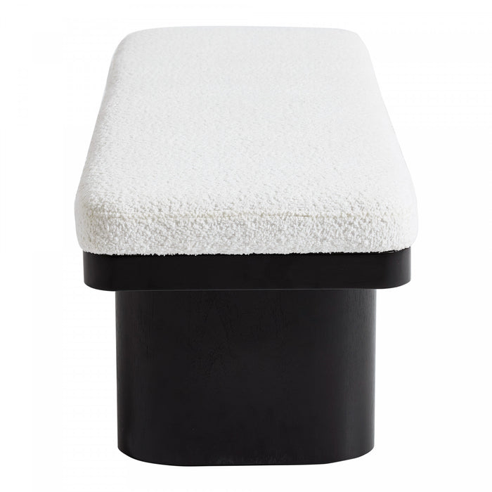 Olivia Banc Ottoman en Bois de 47,5\" avec Tissu en Velours Teddy et Pieds en Bois, Noir