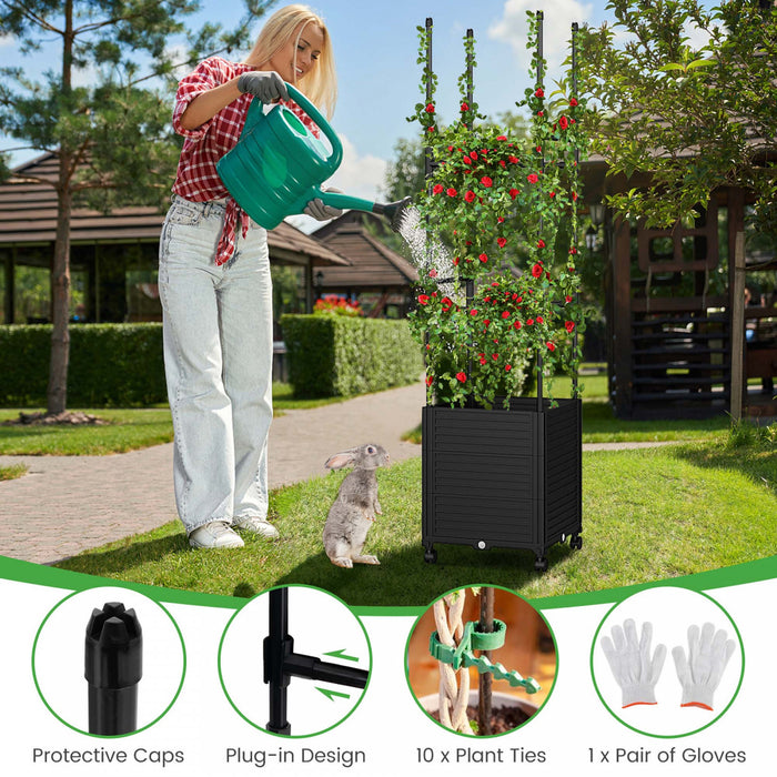 Costway 1 Pcs Lit De Jardin Eleve Avec Trellis Et Roues Boite A Planteur Auto-arrosant Avec 3 Hauteurs