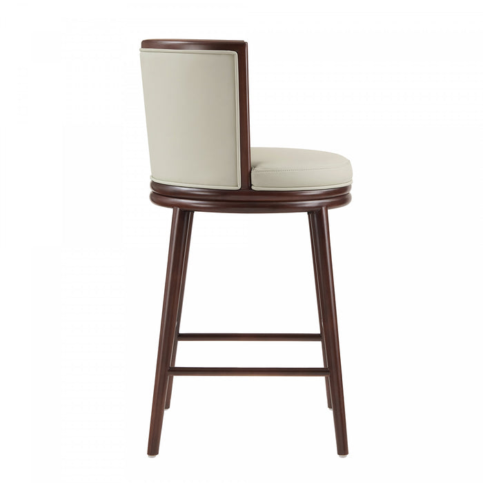Tabouret de bar moderne en bois avec revetement en tissu couleur pierre Evalyn