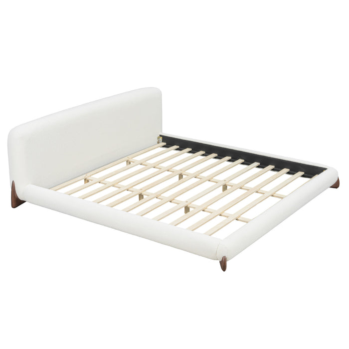 Lit plateforme Harper a profil bas en boucle avec tete de lit epaisse et courbee, California King, blanc creme