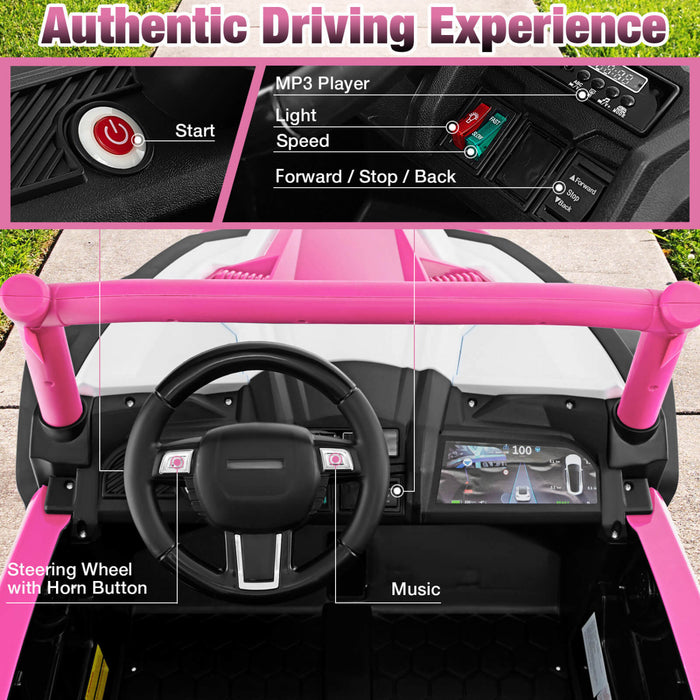 Costway 24v Kids Ride Sur Utv Avec 4 X 100w Puissant Moteur Telecommande Haute/basse Vitesse Rose