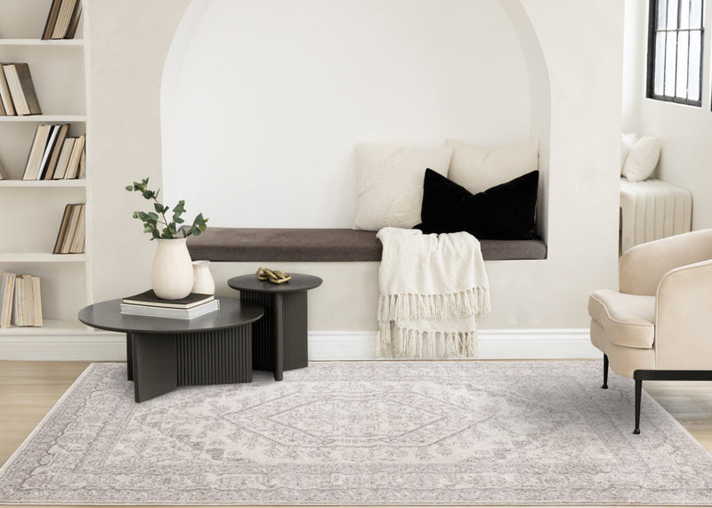 Tapis Fallon blanc gris elegant delave traditionnel, 6'7\" x 9'6\"