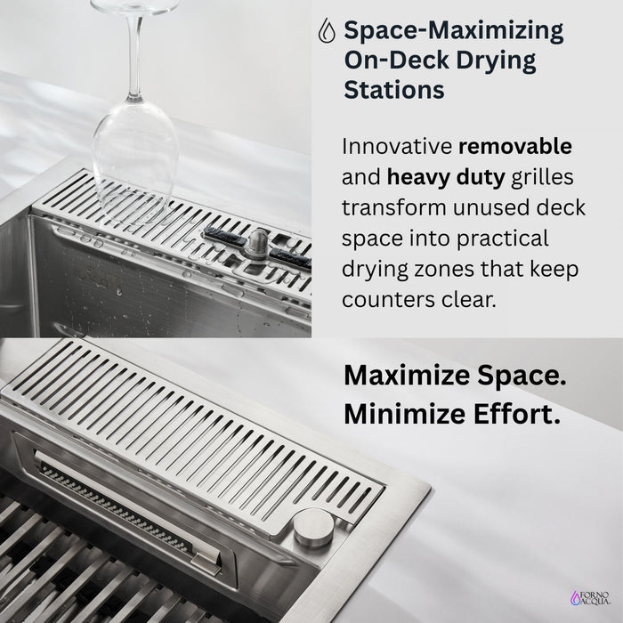 Evier poste de travail MultiSINK 45 po, double pose, 3 niveaux, robinets, rince-verre, inox - J-WP30
