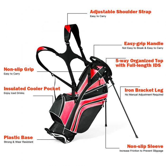 Costway Golf Stand Cart Bag Club W/6 Way Divider Carry Organizer Poches Stockage Rouge
