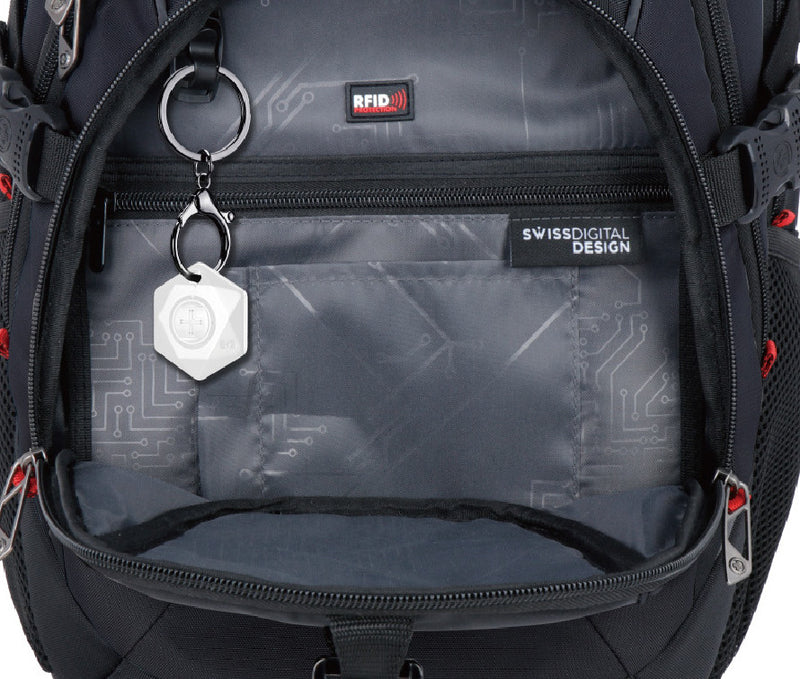 Sac a dos scolaire Swissdigital Meilen – Sac pour ordinateur portable de 17\", chargement USB, detecteur SDD, protection RFID, systeme Add-A-Bag, pret pour le voyage
