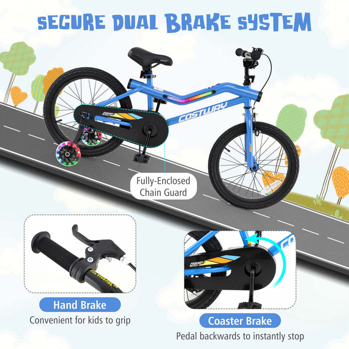 Costway 18\" Led Eclaire Velo Pour Enfants Avec Siege Reglable Coaster Frein Roues D'entrainement Bleu
