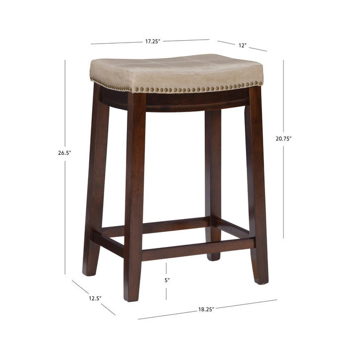 Tabouret Claridge de hauteur comptoir en similicuir beige et sans dossier - ensemble de 2