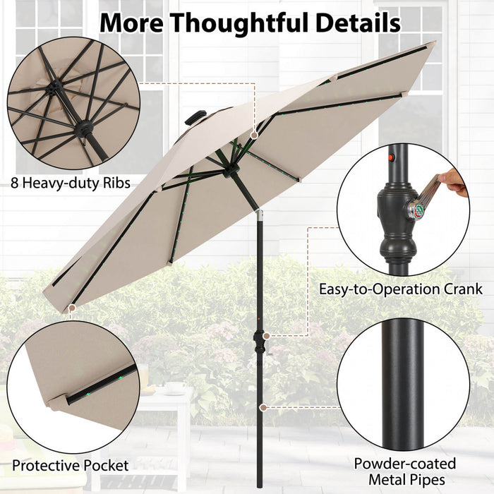 Parasol solaire Costway 10 FT avec 96 LED, inclinaison reglable a 35°, haut ventile, beige