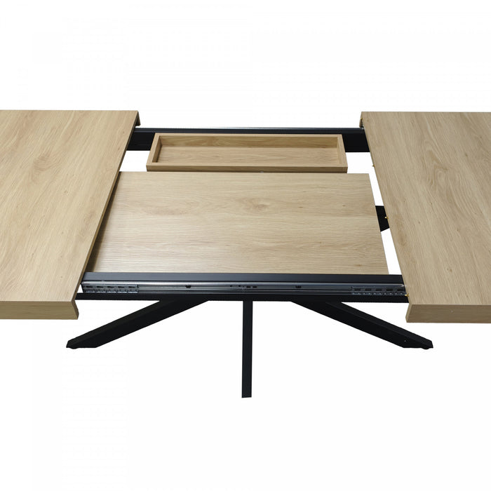 Ethan Table a manger rectangulaire extensible style retro avec rangement cache, couleur naturelle