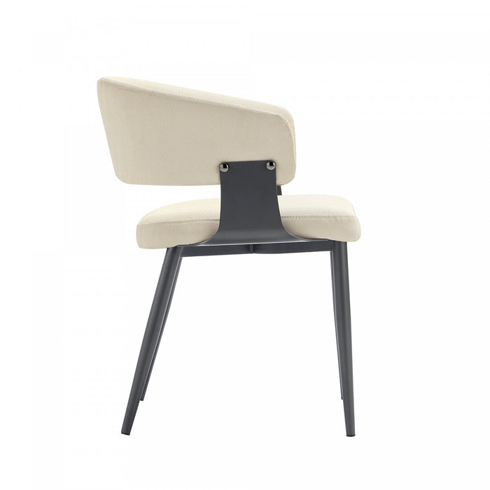 Chaise de salle a manger moderne Luce en metal texture et cuir vegetalien, coloris sable