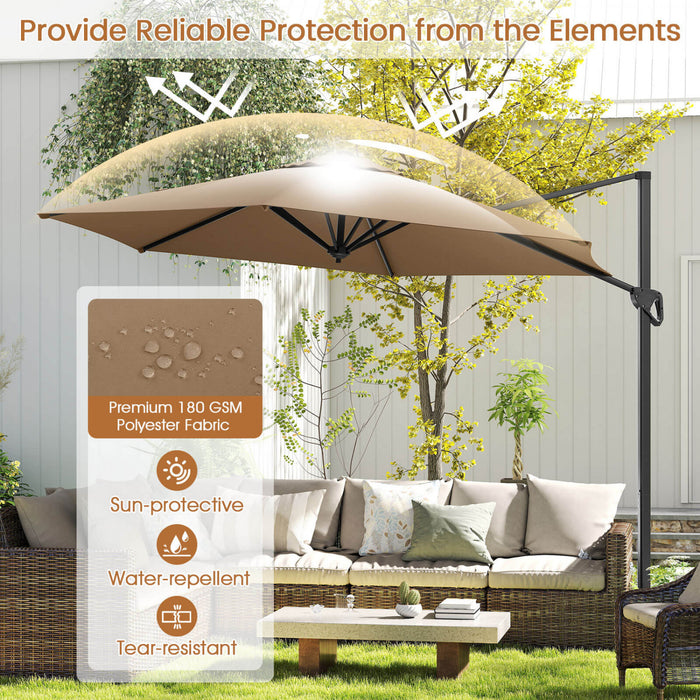 Parasol deporte Costway 9 FT avec haut ventile, parasol suspendu deporte, marron, pour bord de piscine