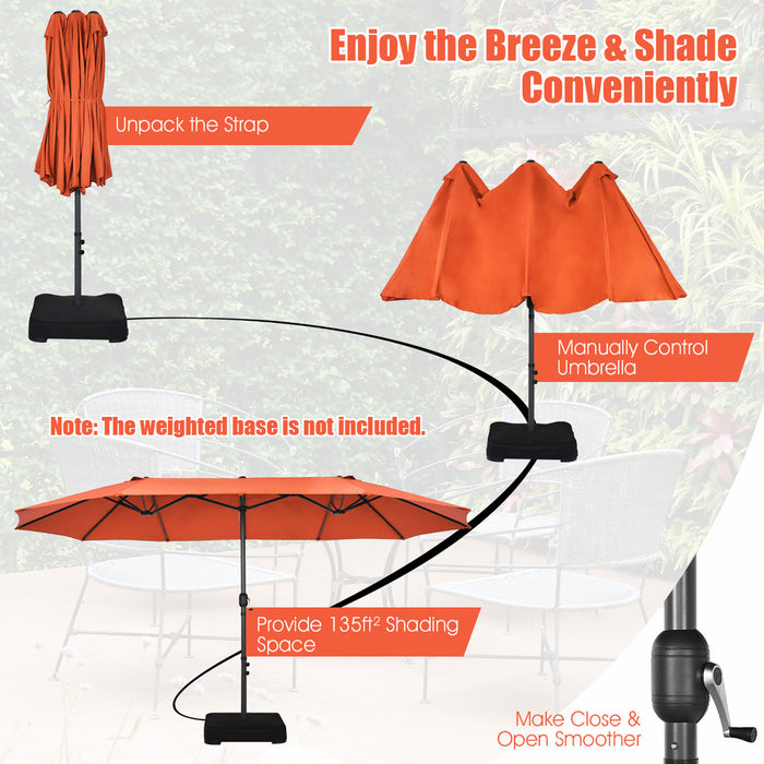 Costway Parasol double face 15FT a manivelle pour patio Jardin marche protection solaire Orange