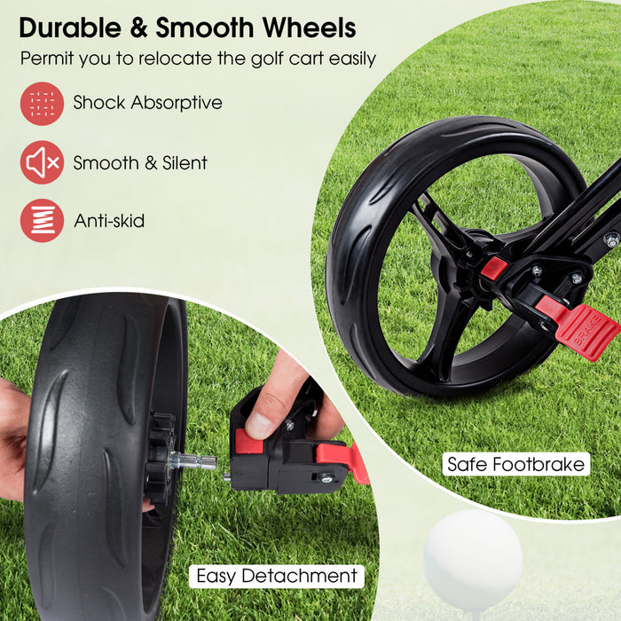 Caddie De Golf Pliable 3 Roues En Acier A Pousser Ou Tirer Avec Porte-parapluie