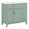 Clara 36 Inch Modern Bathroom Vanity with Ceramic Sink and Multi-Drawer Storage, Light Green | Clara Vanity moderne 36 pouces vasque ceramique + multi-tiroirs, Vert clair