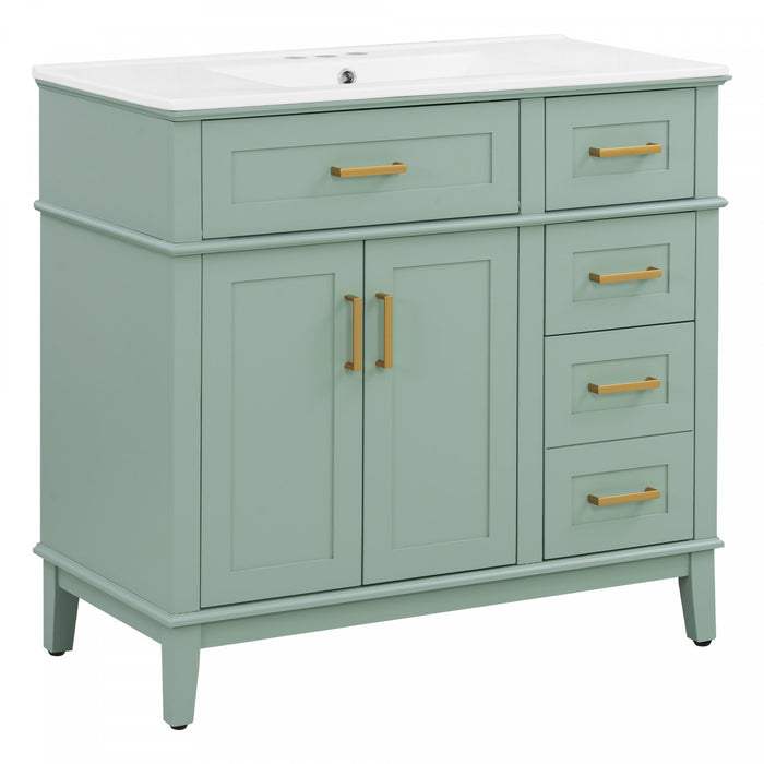 Clara Vanity moderne 36 pouces vasque ceramique + multi-tiroirs, Vert clair