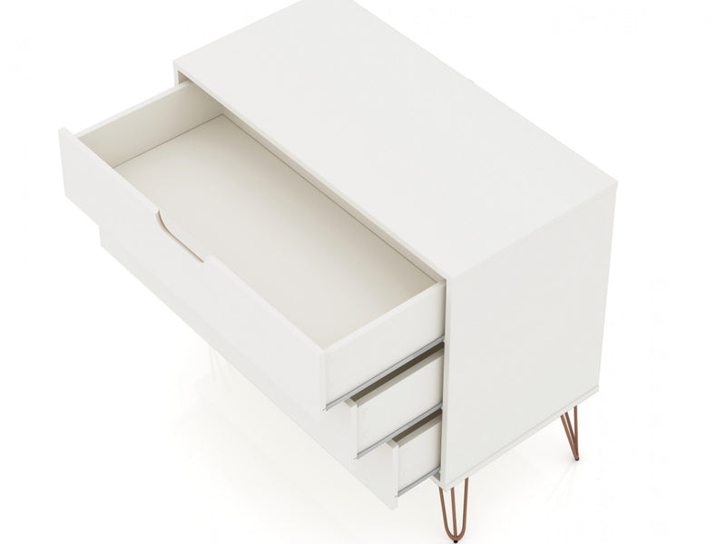 Commode Rockefeller Mid-Century Modern 89 cm en blanc (3 tiroirs) – Lot de 2