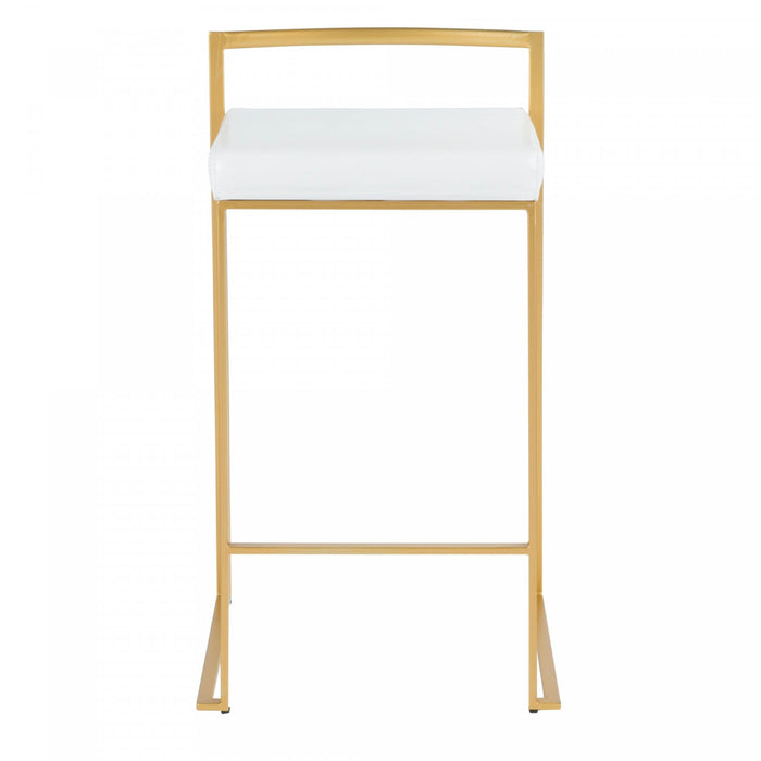 Tabouret contemporain Fuji de hauteur comptoir en similicuir blanc - ensemble de 2