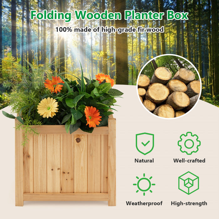 Pot De Fleurs En Bois Pliable, Jardiniere En Bois Avec Trou De Drainage Pour Plante,legume,herbe,fleur Dans Balcon,cour,jardin, 38x38x35cm, Couleur Du Bois
