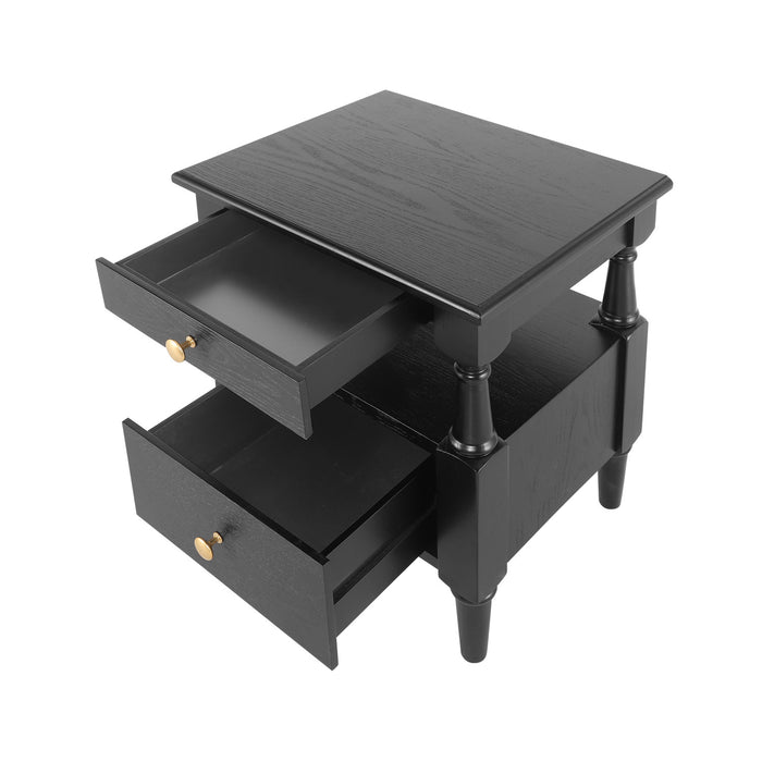 Emma Table de Nuit en Bois a 2 Tiroirs pour Chambre a Coucher avec Pieds Antiderapants, Noir