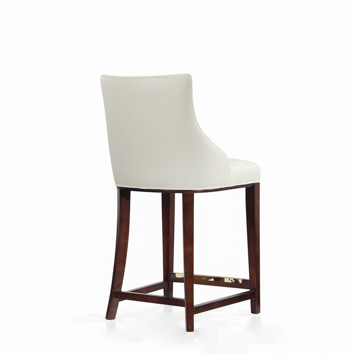 Tabouret de comptoir moderne en bois avec assise rembourree Shubert, ivoire – Lot de 2