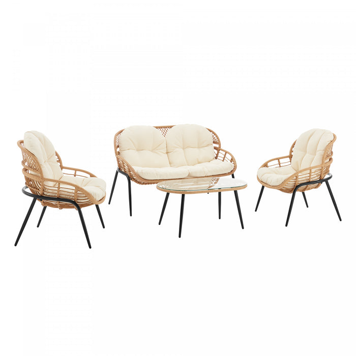 Ensemble de conversation moderne Pine 4 pieces en creme