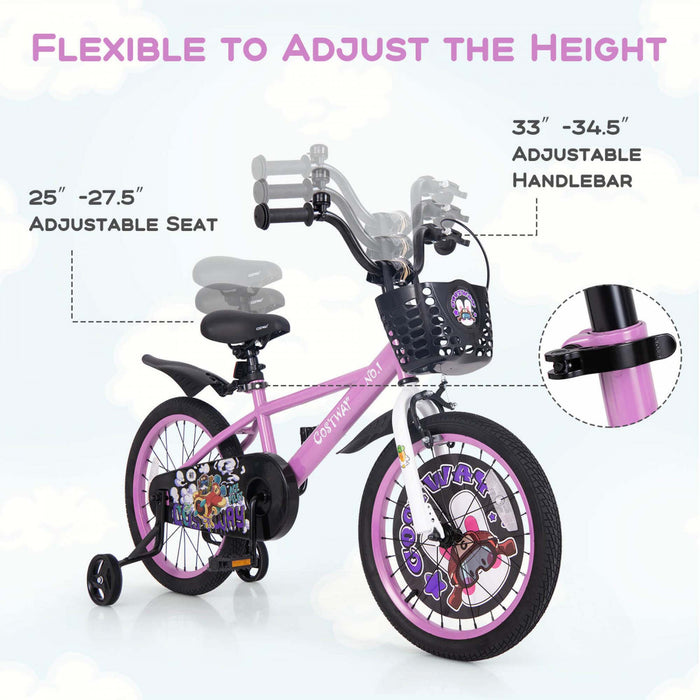 Costway 18\" Velo Pour Enfants Pour 4-8 Avec Guidon Reglable En Hauteur Et Frein A Main En Selle Violet
