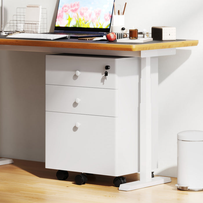 HOMCOM Classeur a 3 tiroirs avec serrure, classeur mobile, blanc