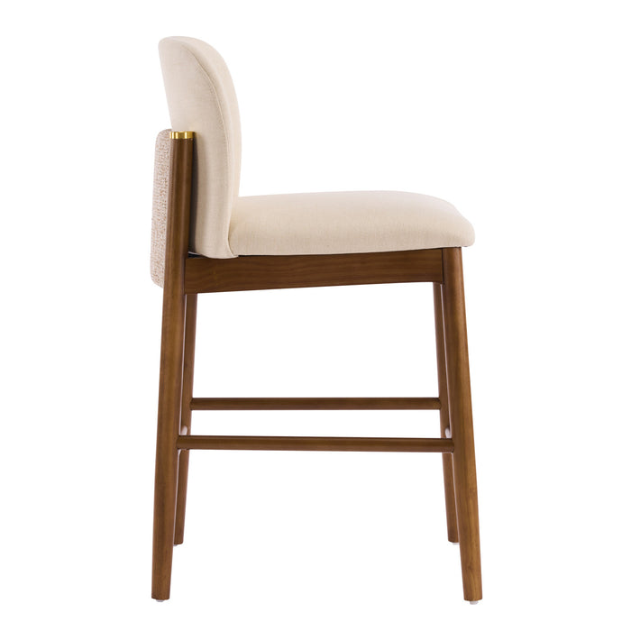 Lois lot de 2 tabourets de comptoir en bois d’hevea avec assise rembourree et repose-pieds, beige