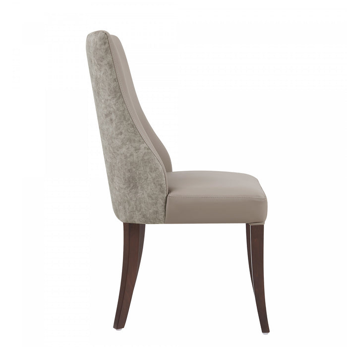 Chaise de salle a manger moderne Connie en cuir vegetalien et velours avec structure en bois, taupe - Lot de 4