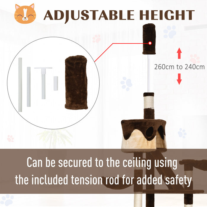Pawhut 94 \"-102\" Enorme Arbre A Chat Plafond Haut Chat Condo Griffoir Centre D'activite Multi-niveaux Maison De Jeu Marron