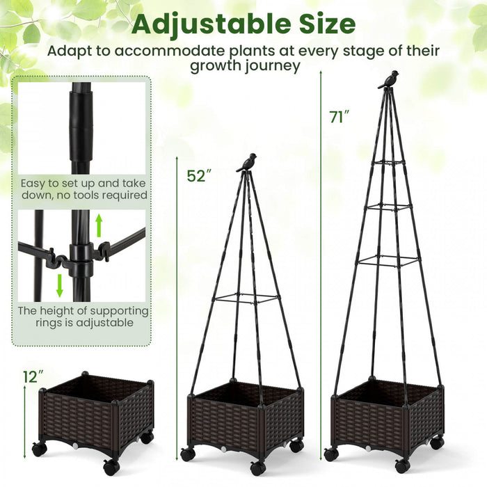 Costway 2 Pcs Lit De Jardin Eleve Avec Boite A Plantes Et Trellis Obelisque Planteur De Cage A Roues Verrouillables